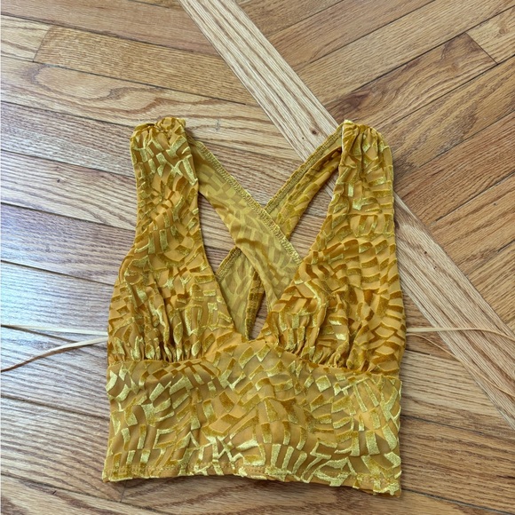 Urban Outfitters Phoenix Plunging Tie Back Tank Crop Top velvet - Picture 1 of 3